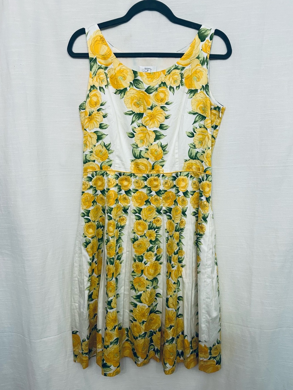 LOFT Yellow‎ Floral Fit & Flare Pleated Bottom Dress